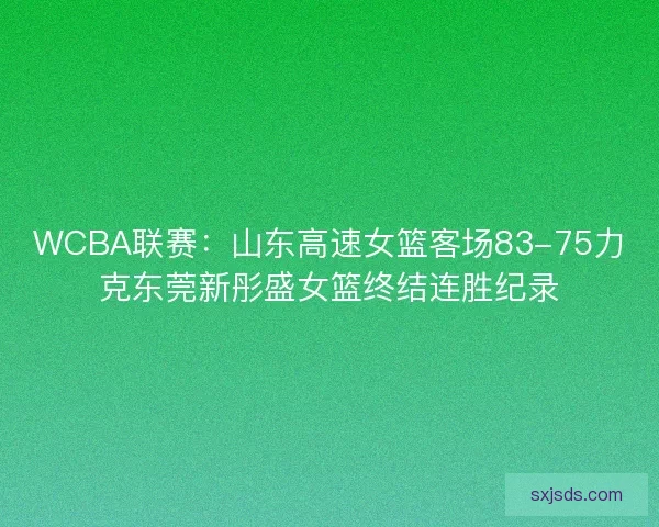 WCBA联赛：山东高速女篮客场83-75力克东莞新彤盛女篮终结连胜纪录